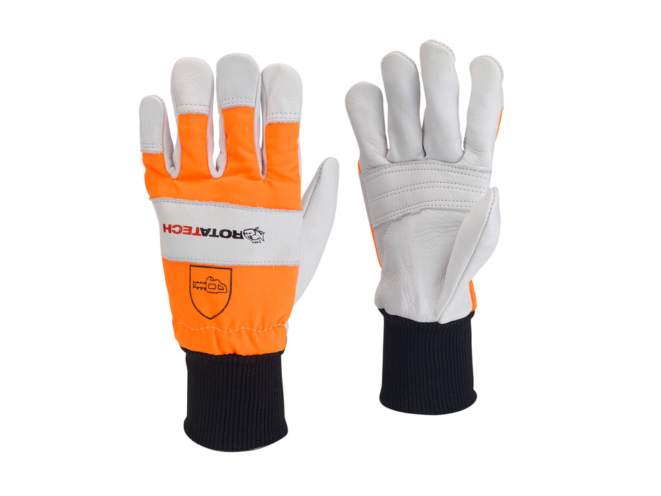 Rotatech Classic Chainsaw Safety Gloves â€“ Class 0 - White/Orange