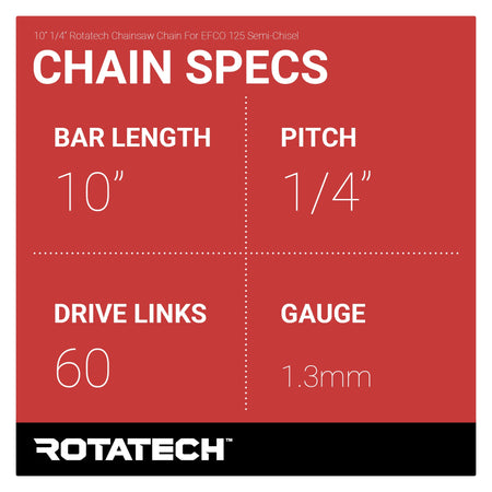 10" 1/4" Rotatech Chainsaw Chain For EFCO 125 Semi-Chisel Chain Specs